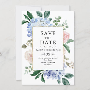 Save The Date Hydrangées bleu pâle rose pastel mariage