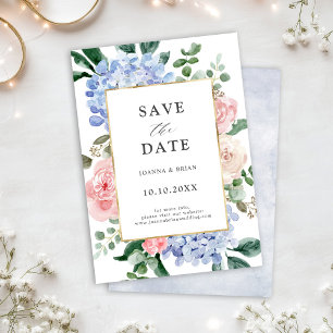 Save The Date Hydrangées bleu pâle rose pastel mariage