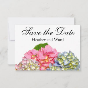 Save The Date Hydrangées florales rose pâle bleu jaune vert