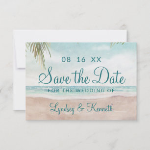 Save The Date Île Breeze Plage Peinte Scène Océan Tropical