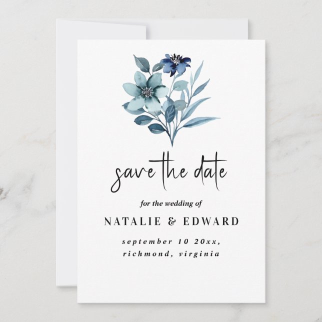 Save The Date Illustration aquarelle rustique Bouquet floral ble (Devant)