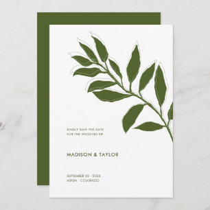 Save The Date Illustration botanique moderne Moss Green Two Tone