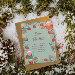 Save The Date Illustration de bordure florale d'agneau d'hiver d