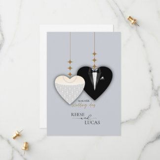 Save The Date Illustration de mariage cœur noir et blanc moderne