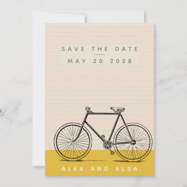 Save The Date Illustration de vélo élégant Blush et Jaune Nom (Devant)