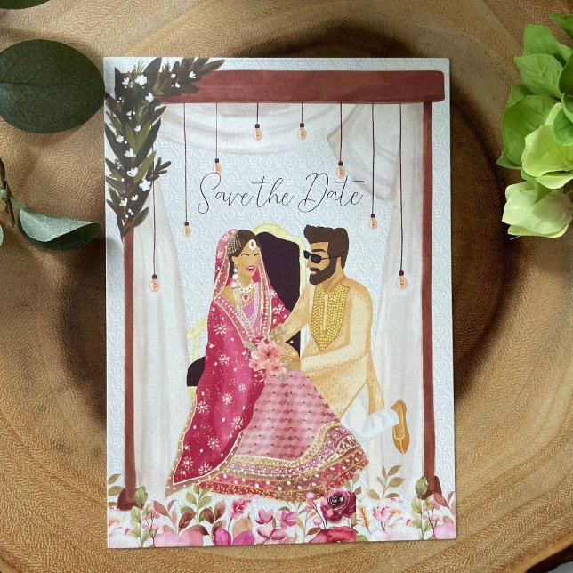 Save The Date Illustration du couple mariage pakistanais (Créateur téléchargé)