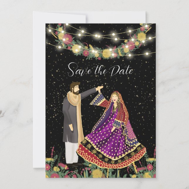Save The Date Illustration d'un couple Mariage afghan (Devant)