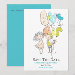 Save The Date Illustration d'un couple mignon, l'amour dans l'ai