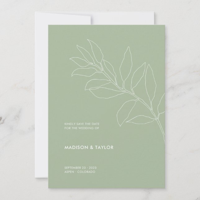 Save The Date Illustration florale botanique moderne Sage Green (Devant)