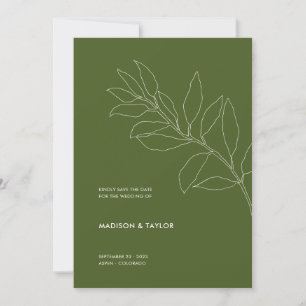 Save The Date Illustration végétale moderne Moss Green