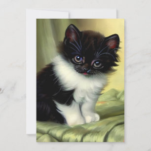 Save The Date Illustration vintage Tuxedo Kitten