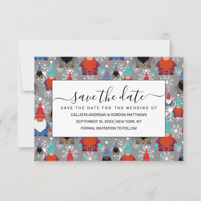 Save The Date Illustrations de flocon de neige Gnome Motif de No (Devant)