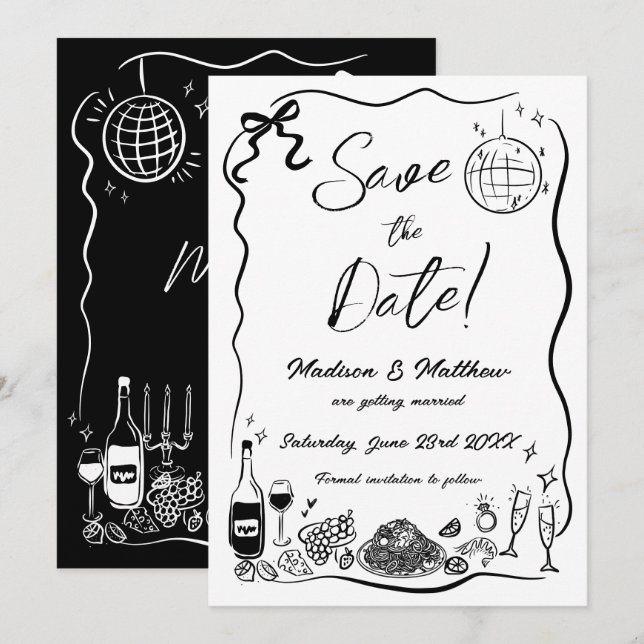 Save The Date Illustrations dessinées à la main Scribble Doodles (Devant / Derrière)