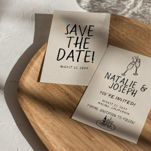 Save The Date Illustré manuscrit rétro Quirky Mariage amusant