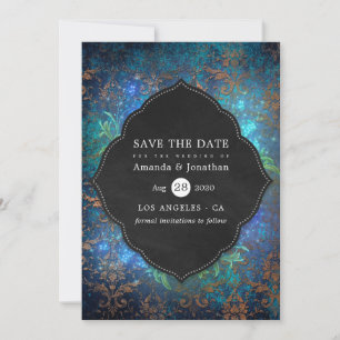 Save The Date Imaginaire pétillant Photo Mariage damassé Vintage