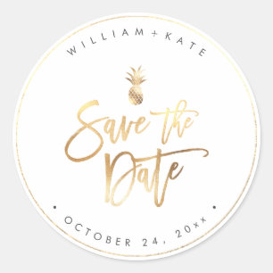 Save the Date, Imitate Gold Ananas Runder Aufkleber