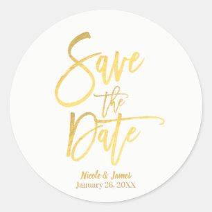 Save the Date Imitate Gold Foil Moderne Skriptfavo Runder Aufkleber