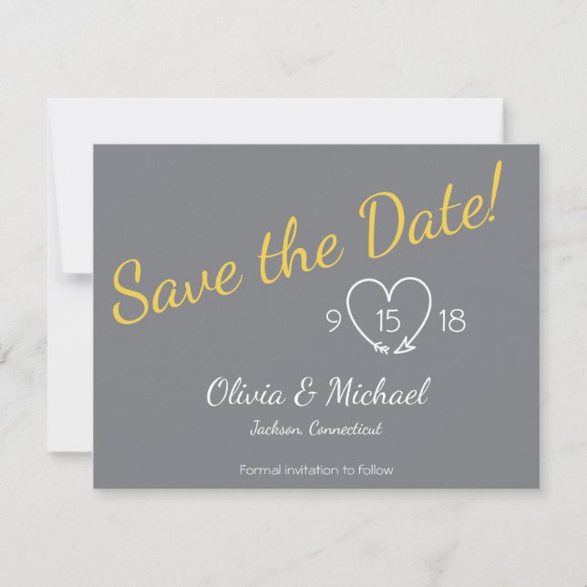 Save the Date in Gelb und Grau (Vorderseite)
