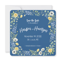 Indigo & Yellow Bloom Enregistrez la Date