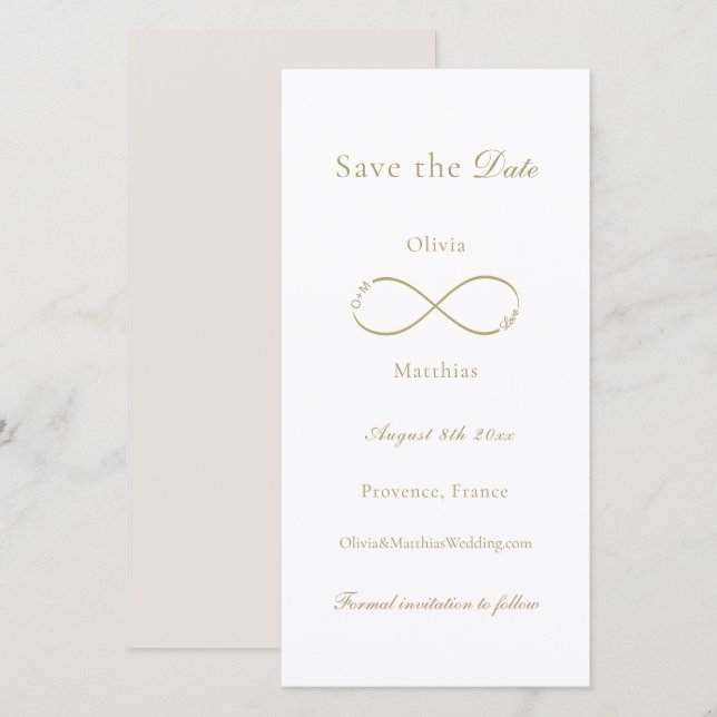 Save The Date Infinity Love Monogramme Élégant Mariage blanc (Devant / Derrière)