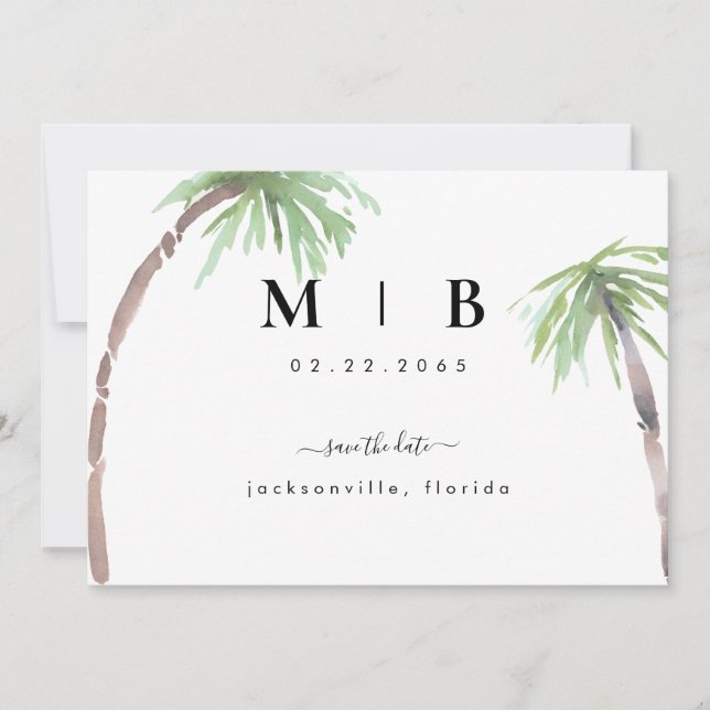 Save The Date Initiales simples Mariage tropical Enregistrer la  (Devant)