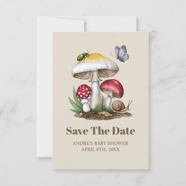 Save The Date Insectes Champignons Bois Baby shower naturel (Devant)