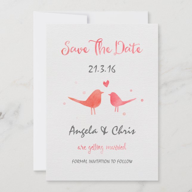 Save The Date Inséparables d'aquarelle Enregistrer la date (Devant)