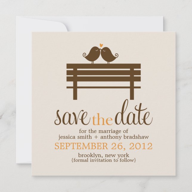 Save The Date Inséparables sur le Mariage Park Bench (Devant)