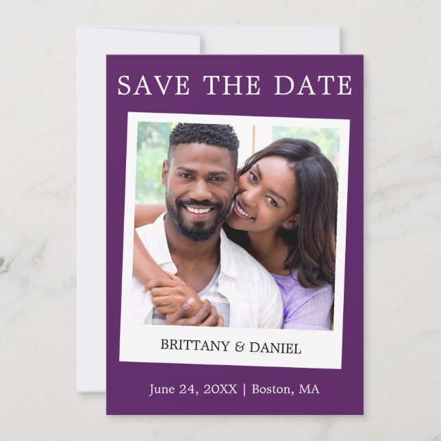 Save The Date Instantané Style Camera Couple Photo violet (Devant)