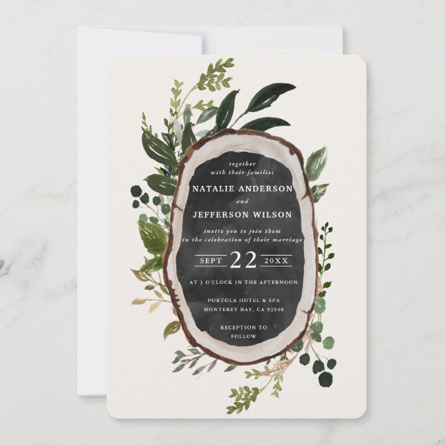 Save The Date Invite de mariage en tranches de bois rustique (Devant)