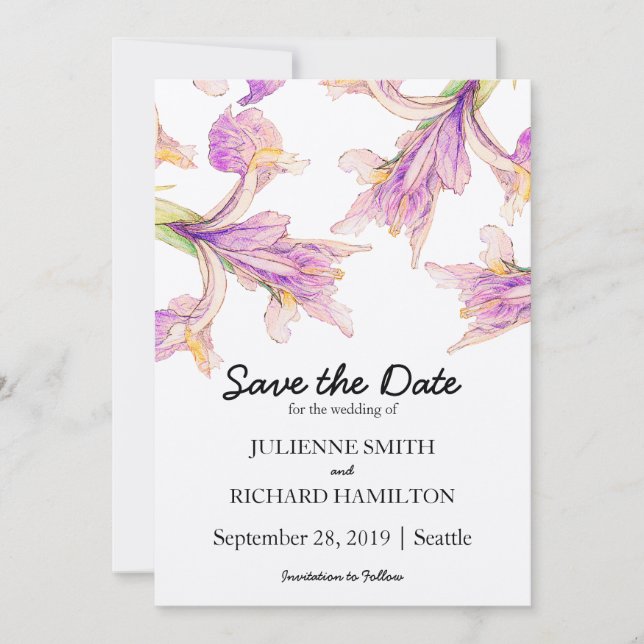 Save The Date Iris Floral Modern Botanical Wedding Enregistrer l (Devant)