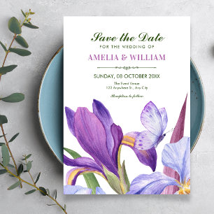 Save The Date Iris pourpre floraison aquarelle