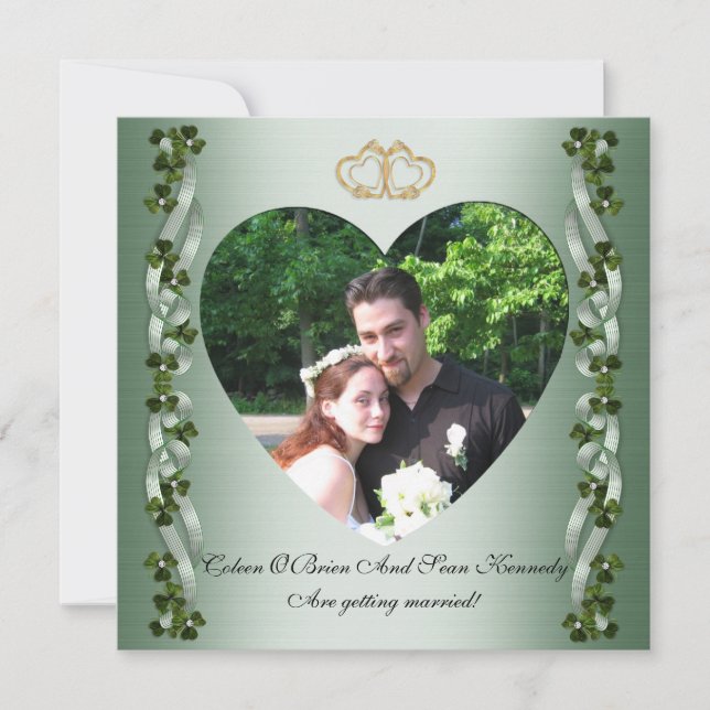 Save the Date irische Hochzeitsbügel und Kleeblätt Einladung (Vorderseite)