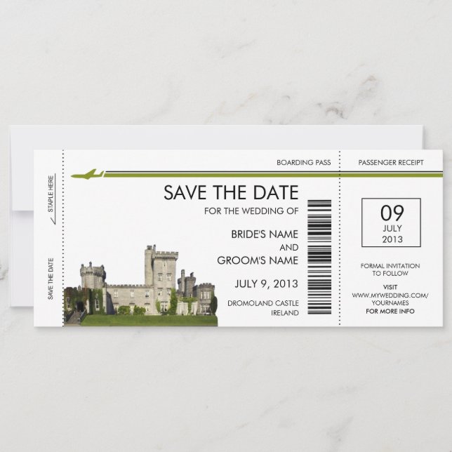 Save The Date Irlande Boarding Pass Enregistrer la date Invitati (Devant)