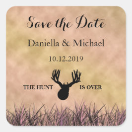 Save the Date ist die Jagd über Hochzeit Quadratischer Aufkleber