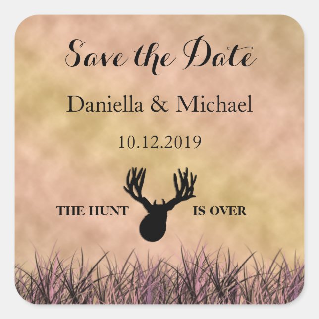 Save the Date ist die Jagd über Hochzeit Quadratischer Aufkleber (Vorderseite)