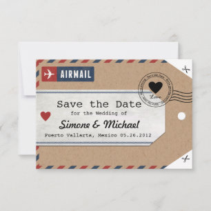 Save The Date Italie Airmail Bagage Tag Enregistrer la date avec