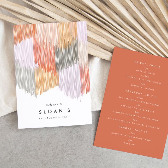 Save The Date Itinéraire de la fête de Bachelorette moderne rose (Pink modern fringe fiesta bachelorette party itinerary cards.)