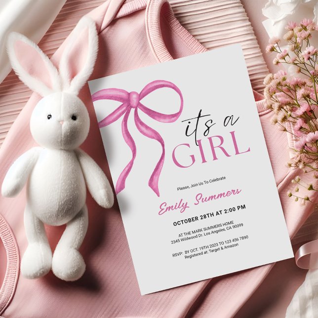 Save The Date It's a Girl Pink Ribbon  (Créateur téléchargé)