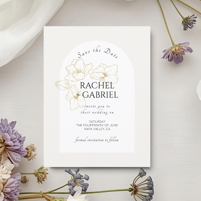 Save The Date Ivoire | Boho Arch Gold Floral Mariage (Créateur téléchargé)