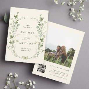Save The Date Ivoire Elegant Fleur sauvage d'aquarelle Photo Mar