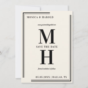 Save The Date Ivory & Black Gros Gras Monogramme Élégant