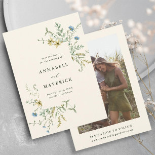 Save The Date Ivory Delicate Fleur sauvage Boho Mariage Photo