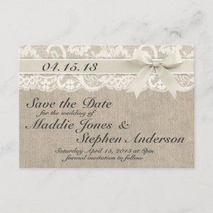 Save The Date Ivory Lace & Burlap Wedding Enregistrer la date