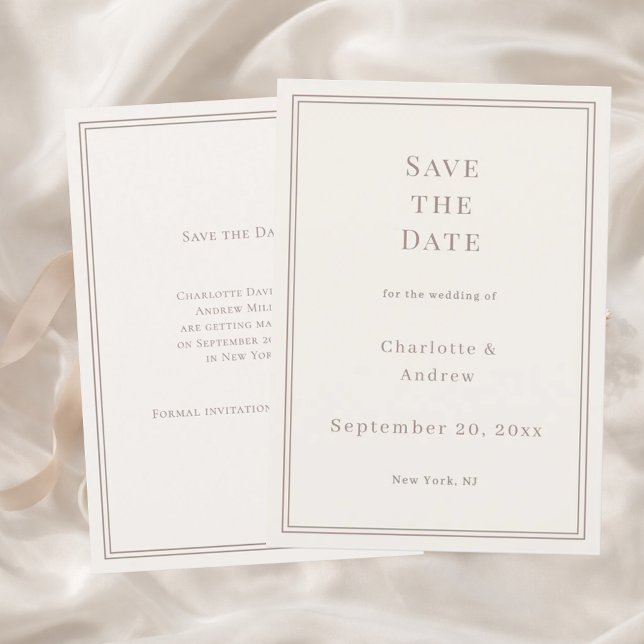 Save The Date Ivory taupe modern simple luxury wedding (Créateur téléchargé)