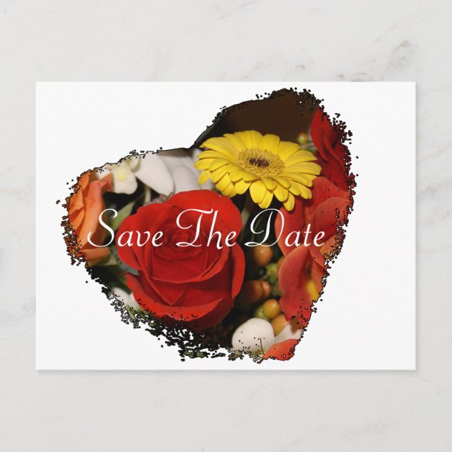 "Save the Date" Jagged Edge Heart Bouquet Postkarte (Vorderseite)