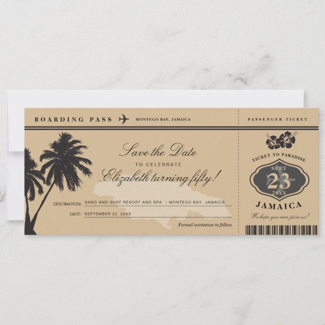 Save The Date Jamaica Boarding Pass Enregistrer la date Annivers (Devant)