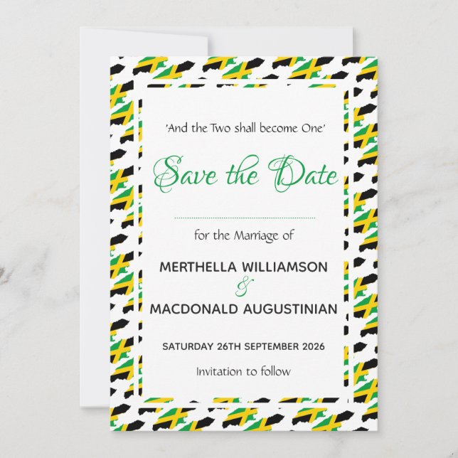 Save The Date JAMAÏQUE Mariage de célébration coutumière des Écr (Devant)