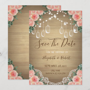 Save The Date Jar Mason Rustique, Dentelle, Floral Enregistrer L