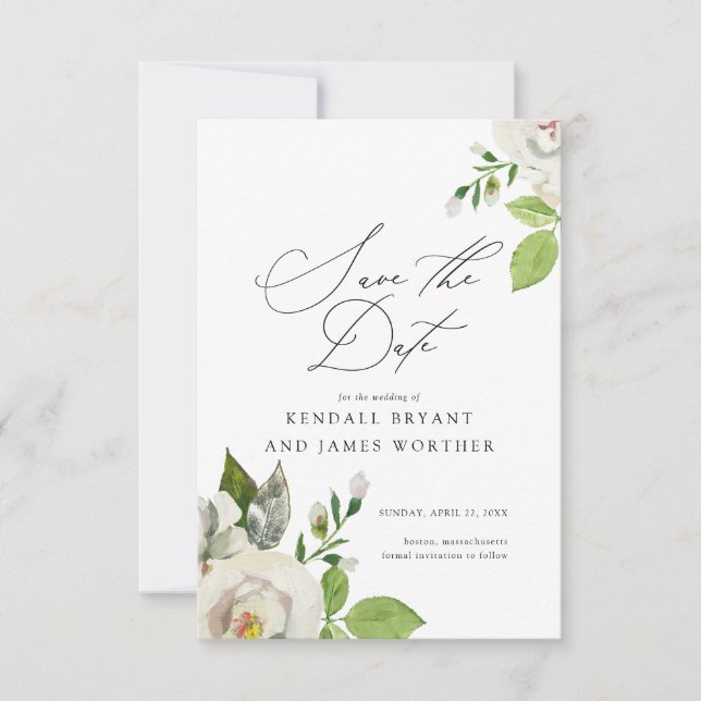 Save The Date Jardin Blanc Floral Enregistrer La Date (Devant)